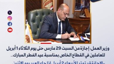 إجازة عيد الفطر للعاملين بالقطاع الخاص